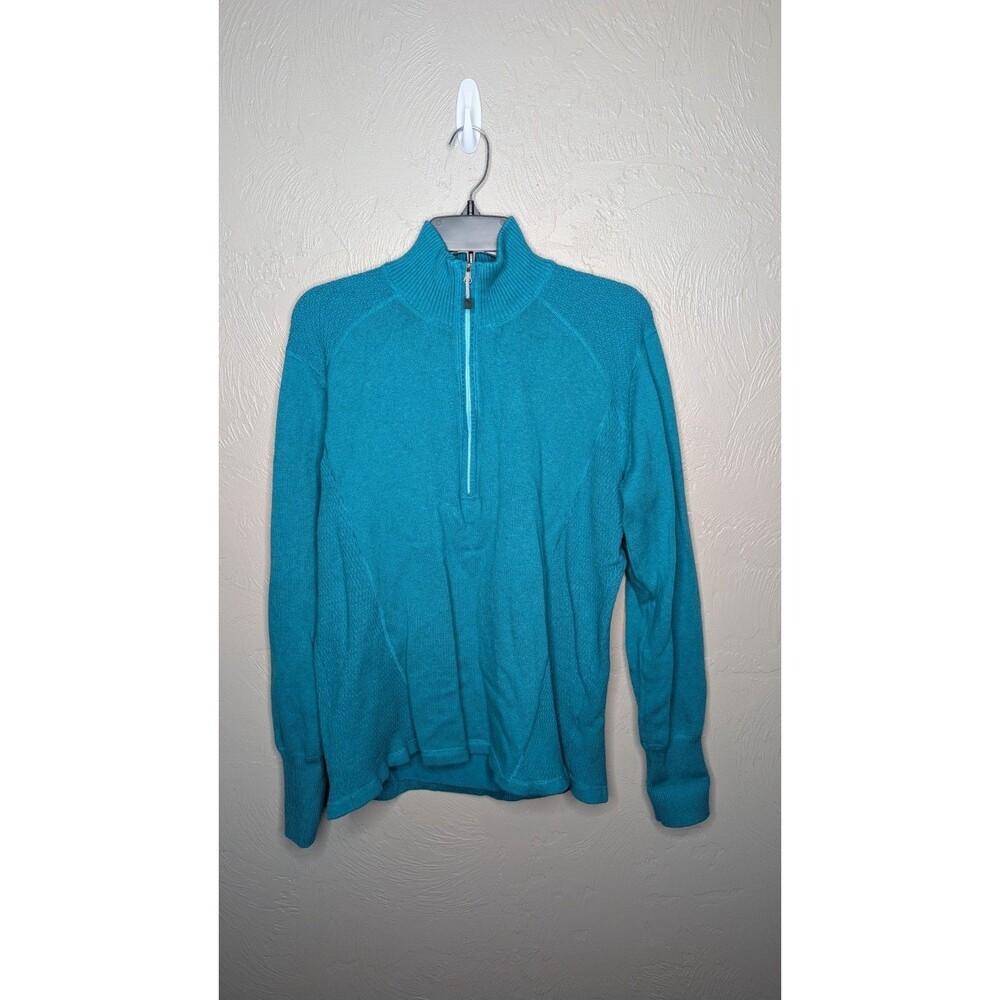 Eddie Bauer Womens XXL Teal Cotton Nylon 1/2 Zip Pullover Sweater 1146504